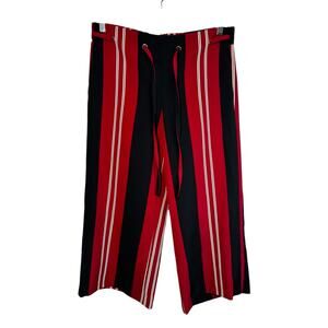 Attyre New York Striped Wide Leg Tie Waist Cropped Palazzo Red Black Pants 4